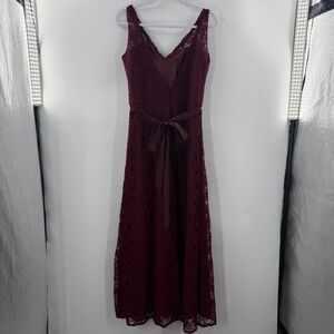 Mori Lee Madeline Gardner Burgundy Lace Maxi Dress Boning Formal Gown Size 12